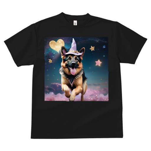 Tシャツ レディース 犬ファン 半袖 春夏 犬柄 プリント カジュアル かわいい 人間用 フィットネス ダンス 魔法 ジャーマンシェパードドッグ 星 ハート 雲 幻想