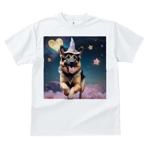 Tシャツ レディース 犬ファン 半袖 春夏 犬柄 プリント カジュアル かわいい 人間用 フィットネス ダンス 魔法 ジャーマンシェパードドッグ 星 ハート 雲 幻想