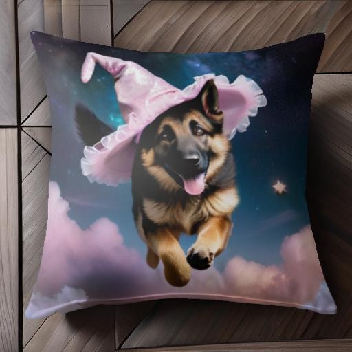魔法の帽子 ジャーマンシェパード 星 空 雲 クッションカバー 45×45cm アニマル柄 おしゃれ 可愛い ク..