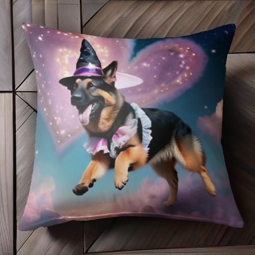 魔女の帽子 ジャーマンシェパードドッグ 雲 星 ハート 夜空 クッションカバー 45×45cm アニマル柄 おし..