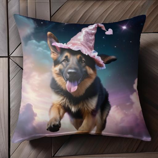 魔法の帽子 ジャーマンシェパードドッグ ファンタジー背景 星空 魔術 夢 クッションカバー 45×45cm ア..