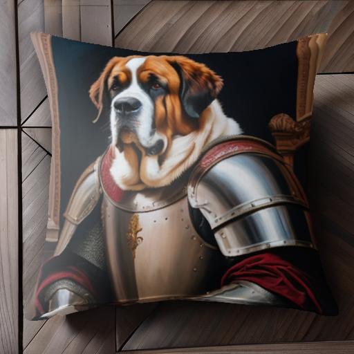 鎧 セントバーナード 貴族 絵画 高級感 クッションカバー 45×45cm アニマル柄 おしゃれ 可愛い クッション本体付き 正方形 犬ファン