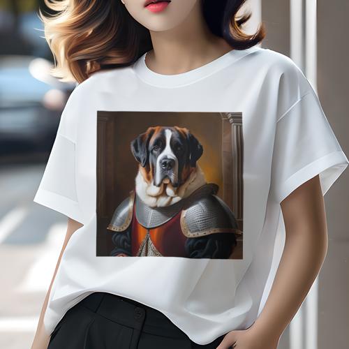 Tシャツ レディース 犬ファン 半袖 春夏 犬柄 プリント カジュアル かわいい 人間用 フィットネス ダンス 鎧 セントバーナード 中世 Tシャツ レディース 犬ファン 半袖 春夏 犬柄 プリント カジュアル かわいい 人間用 フィットネス ダンス 鎧 セントバーナード 中世