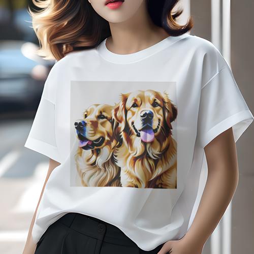 Tシャツ レディース 犬ファン 半袖 春夏 犬柄 プリント カジュアル かわいい 人間用 フィットネス ダンス かわいい ゴールデンレトリバー 仲良し 幸せ 犬好き 愛犬 Tシャツ レディース 犬ファン 半袖 春夏 犬柄 プリント カジュアル かわいい 人間用 フィットネス ダンス かわいい ゴールデンレトリバー 仲良し 幸せ 犬好き 愛犬