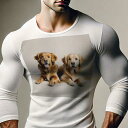 長袖Tシャツ 人間用 メンズ 秋春夏 プリント レジャー アウトドア カジュアル かわいい 犬ファン 白い背景 ゴールデンレトリバー リラックス