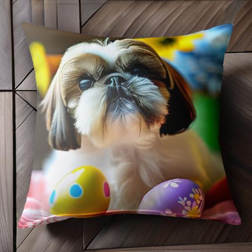 イースターエッグ シーズー 花 色鮮やか かわいい クッションカバー 45×45cm アニマル柄 おしゃれ 可愛い クッション本体付き 正方形 犬ファン イースターエッグ シーズー 花 色鮮やか かわいい クッションカバー 45×45cm アニマル柄 おしゃれ 可愛い クッション本体付き 正方形 犬ファン