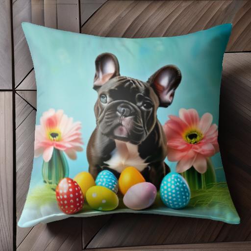 花 フレンチブルドッグ イースターエッグ クッションカバー 45×45cm アニマル柄 おしゃれ 可愛い クッション本体付き 正方形 犬ファン