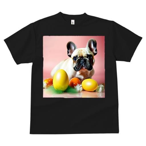 Tシャツ レディース 犬ファン 半袖 春夏 犬柄 プリント カジュアル かわいい 人間用 フィットネス ダンス イースターエッグ フレンチブルドッグ ピンクの背景