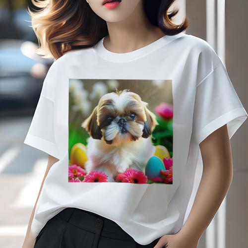 Tシャツ レディース 犬ファン 半袖 春夏 犬柄 プリント カジュアル かわいい 人間用 フィットネス ダンス 花 シーズー 卵 自然 Tシャツ レディース 犬ファン 半袖 春夏 犬柄 プリント カジュアル かわいい 人間用 フィットネス ダンス 花 シーズー 卵 自然