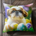 イースターエッグ シーズー 花 草 クッションカバー 45×45cm アニマル柄 おしゃれ 可愛い クッション本体付き 正方形 犬ファン
