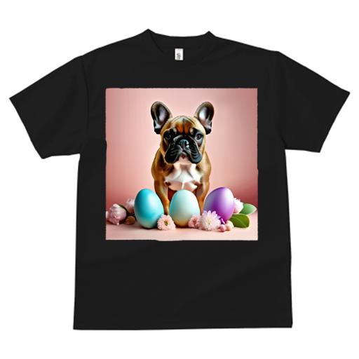 Tシャツ レディース 犬ファン 半袖 春夏 犬柄 プリント カジュアル かわいい 人間用 フィットネス ダンス カラフルな卵 フレンチブルドッグ ピンクの花 葉っぱ