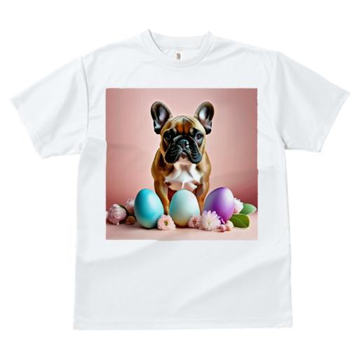 Tシャツ レディース 犬ファン 半袖 春夏 犬柄 プリント カジュアル かわいい 人間用 フィットネス ダンス カラフルな卵 フレンチブルドッグ ピンクの花 葉っぱ