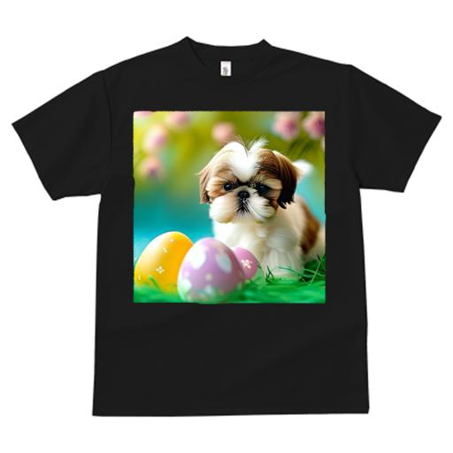 Tシャツ レディース 犬ファン 半袖 春夏 犬柄 プリント カジュアル かわいい 人間用 フィットネス ダンス イースターエッグ シーズー 花 草