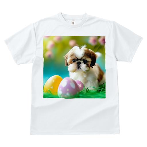 Tシャツ レディース 犬ファン 半袖 春夏 犬柄 プリント カジュアル かわいい 人間用 フィットネス ダンス イースターエッグ シーズー 花 草