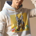 パーカー 人間用 メンズ 秋春夏 プリント レジャー ポケットレス プルオーバーパーカー カジュアル かわいい 犬ファン イースターエッグ フレンチブルドッグ 黄色い背景(4)