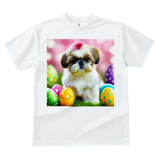 Tシャツ レディース 犬ファン 半袖 春夏 犬柄 プリント カジュアル かわいい 人間用 フィットネス ダンス 花 シーズー 装飾柄卵 芝生