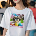 Tシャツ レディース 犬ファン 半袖 春夏 犬柄 プリント カジュアル かわいい 人間用 フィットネス ダンス イースターエッグ シーズー 桜 チューリップ
