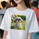 Tシャツ レディース 犬ファン 半袖 春夏 犬柄 プリント カジュアル かわいい 人間用 フィットネス ダンス たまご シーズー 花 芝生