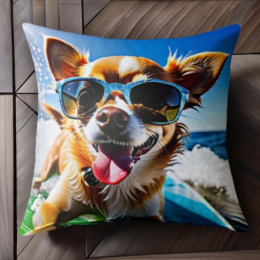 サングラス チワワ サーフィン 海 波 クッションカバー 45×45cm アニマル柄 おしゃれ 可愛い クッション本体付き 正方形 犬ファン