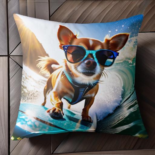 サーフィン チワワ サングラス 海 波 アクション クッションカバー 45×45cm アニマル柄 おしゃれ 可愛..
