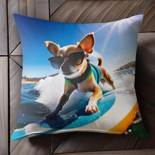 サーフィン チワワ サングラス 太陽 海 クッションカバー 45×45cm アニマル柄 おしゃれ 可愛い クッション本体付き 正方形 犬ファン