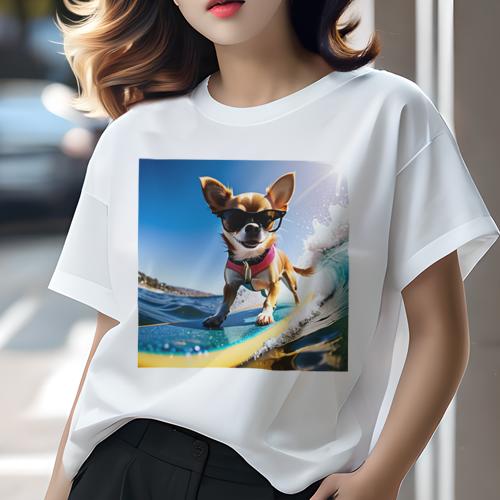 Tシャツ レディース 犬ファン 半袖 春夏 犬柄 プリント カジュアル かわいい 人間用 フィットネス ダンス サーフィン チワワ サングラス 海 青空 Tシャツ レディース 犬ファン 半袖 春夏 犬柄 プリント カジュアル かわいい 人間用 フィットネス ダンス サーフィン チワワ サングラス 海 青空