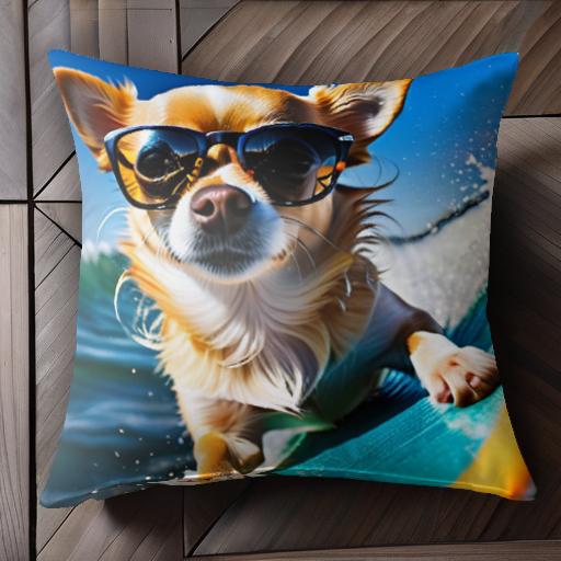 サングラス チワワ サーフィン 波 夏 クッションカバー 45×45cm アニマル柄 おしゃれ 可愛い クッション本体付き 正方形 犬ファン サングラス チワワ サーフィン 波 夏 クッションカバー 45×45cm アニマル柄 おしゃれ 可愛い クッション本体付き 正方形 犬ファン