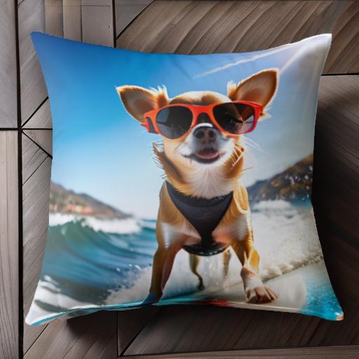 サーフボード チワワ サングラス 海 太陽 クッションカバー 45×45cm アニマル柄 おしゃれ 可愛い クッション本体付き 正方形 犬ファン