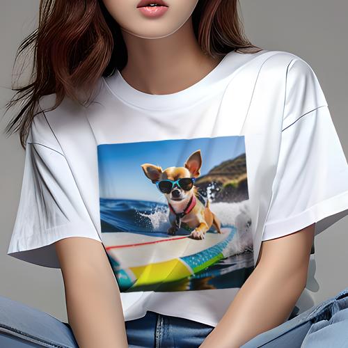 Tシャツ レディース 犬ファン 半袖 春夏 犬柄 プリント カジュアル かわいい 人間用 フィットネス ダンス サーフボード チワワ サングラス 海 波 Tシャツ レディース 犬ファン 半袖 春夏 犬柄 プリント カジュアル かわいい 人間用 フィットネス ダンス サーフボード チワワ サングラス 海 波