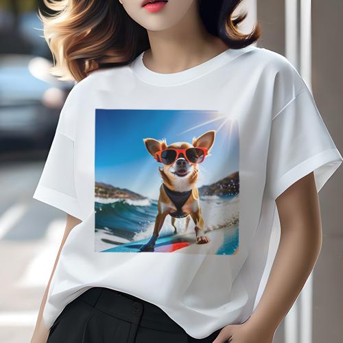Tシャツ レディース 犬ファン 半袖 春夏 犬柄 プリント カジュアル かわいい 人間用 フィットネス ダンス サーフボード チワワ サングラス 海 太陽 Tシャツ レディース 犬ファン 半袖 春夏 犬柄 プリント カジュアル かわいい 人間用 フィットネス ダンス サーフボード チワワ サングラス 海 太陽