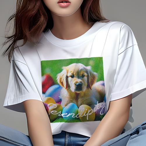 Tシャツ レディース 犬ファン 半袖 春夏 犬柄 プリント カジュアル かわいい 人間用 フィットネス ダンス イースターエッグ ゴールデンレトリバー 草原 カラフル Tシャツ レディース 犬ファン 半袖 春夏 犬柄 プリント カジュアル かわいい 人間用 フィットネス ダンス イースターエッグ ゴールデンレトリバー 草原 カラフル