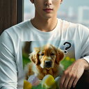 長袖Tシャツ 人間用 メンズ 秋春夏 プリント レジャー アウトドア カジュアル かわいい 犬ファン たまご ゴールデンレトリバー 草 クエスチョンマーク