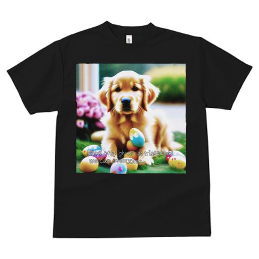 Tシャツ レディース 犬ファン 半袖 春夏 犬柄 プリント カジュアル かわいい 人間用 フィットネス ダンス イースターエッグ ゴールデンレトリバー 草 花