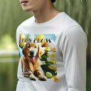 長袖Tシャツ 人間用 メンズ 秋春夏 プリント レジャー アウトドア カジュアル かわいい 犬ファン イースターエッグ ゴールデンレトリバー 花