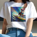 Tシャツ レディース 犬ファン 半袖 春夏 犬柄 プリント カジュアル かわいい 人間用 フィットネス ダンス サーフィン チワワ 波 海(4)