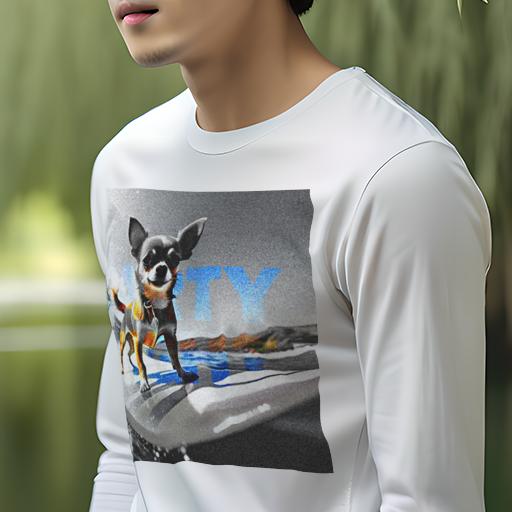 長袖Tシャツ 人間用 メンズ 秋春夏 プリント レジャー アウトドア カジュアル かわいい 犬ファン サーフボード チワワ 波 海