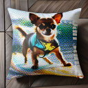 ポップアート チワワ サーフィン ビーチ 水着 波 クッションカバー 45×45cm アニマル柄 おしゃれ 可愛い クッション本体付き 正方形 犬ファン