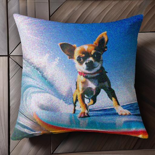 サーフィン チワワ 波 海 犬 クッションカバー 45×45cm アニマル柄 おしゃれ 可愛い クッション本体付..