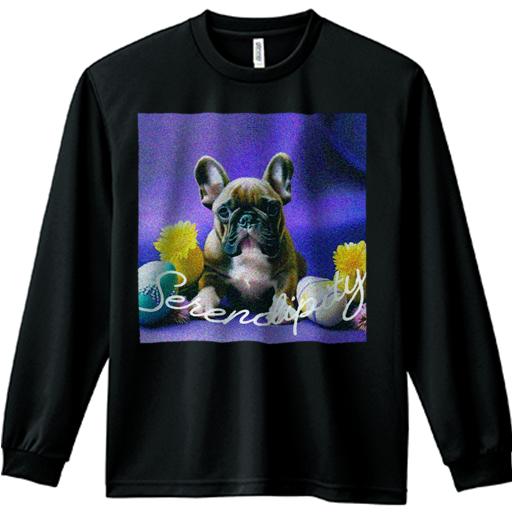 長袖Tシャツ 人間用 メンズ 秋春夏 プリント レジャー アウトドア カジュアル かわいい 犬ファン 花 フレンチブルドッグ 卵 紫バック