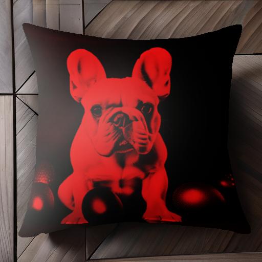 赤 フレンチブルドッグ 果物 光 シャドウ クッションカバー 45×45cm アニマル柄 おしゃれ 可愛い クッション本体付き 正方形 犬ファン
