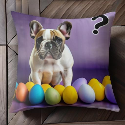 カラフルな卵 フレンチブルドッグ クエスチョンマーク 紫色の背景 クッションカバー 45×45cm アニマル..