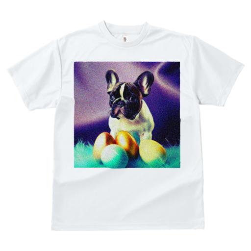 Tシャツ レディース 犬ファン 半袖 春夏 犬柄 プリント カジュアル かわいい 人間用 フィットネス ダンス イースターエッグ フレンチブルドッグ 青い羽毛 紫色の背景