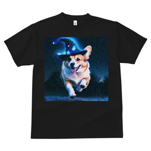 Tシャツ レディース 犬ファン 半袖 春夏 犬柄 プリント カジュアル かわいい 人間用 フィットネス ダンス 魔法使いの帽子 ウェルシュコーギー 夜空 星 魔法