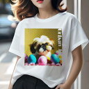Tシャツ レディース 犬ファン 半袖 春夏 犬柄 プリント カジュアル かわいい 人間用 フィットネス ダンス 卵 シーズー 花