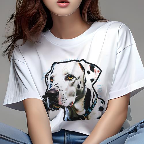 Tシャツ レディース 犬ファン 半袖 春夏 犬柄 プリント カジュアル かわいい 人間用 フィットネス ダンス ありがとう ダルメシアン(4)