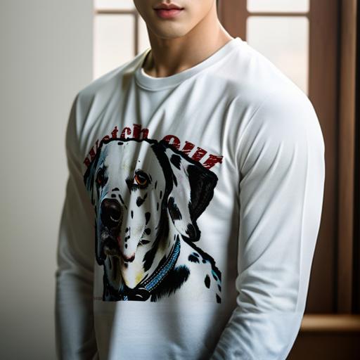 楽天フロントップ楽天市場店長袖Tシャツ 人間用 メンズ 秋春夏 プリント レジャー アウトドア カジュアル かわいい 犬ファン 警告 ダルメシアン 敵 注目