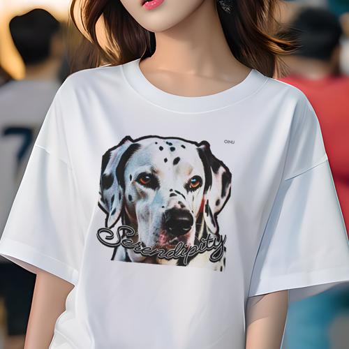 Tシャツ レディース 犬ファン 半袖 春夏 犬柄 プリント カジュアル かわいい 人間用 フィットネス ダンス セレンディピティ ダルメシアン 文字 白黒
