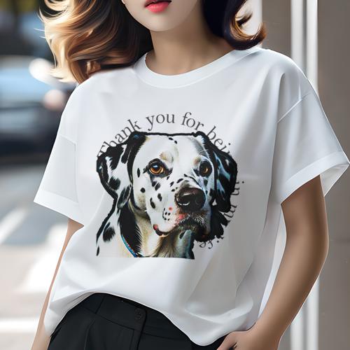 Tシャツ レディース 犬ファン 半袖 春夏 犬柄 プリント カジュアル かわいい 人間用 フィットネス ダンス 感謝 ダルメシアン ありがとう 犬 斑点 感情
