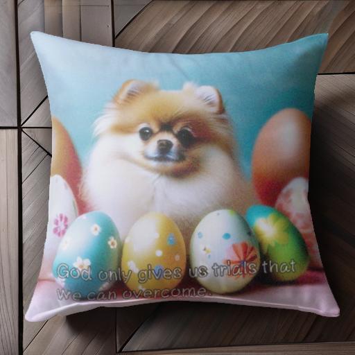 イースターエッグ ポメラニアン パステルカラー クッションカバー 45×45cm アニマル柄 おしゃれ 可愛い..