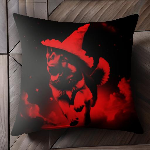 魔女の帽子 ジャーマンシェパードドッグ 星 夜空 雲 クッションカバー 45×45cm アニマル柄 おしゃれ 可愛い クッション本体付き 正方形 犬ファン